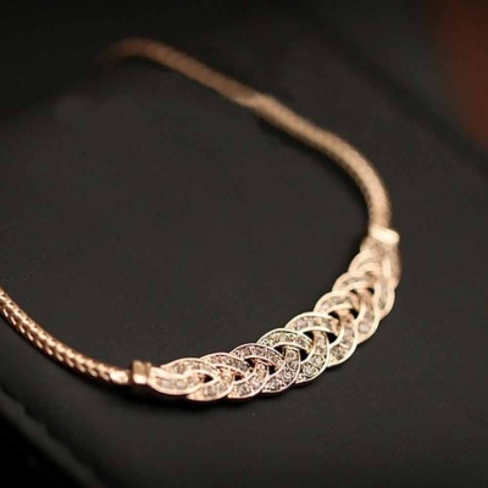 Gold Knotted Design Choker with Rhinestone Accents